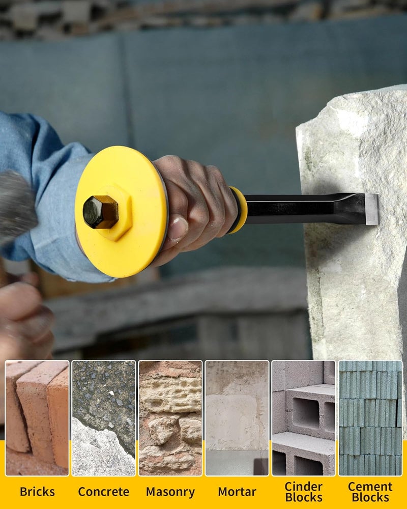 Firecore Rock Chisel, 4 Inch by 8 Inch Masonry Chisel with Hand Guard, Heavy Duty Flat Cold Chisel for Concrete Stone Brick Rock Tile Mortar Breaking Demolishing Carving Splitting Cutting Mason Tools - Image 5